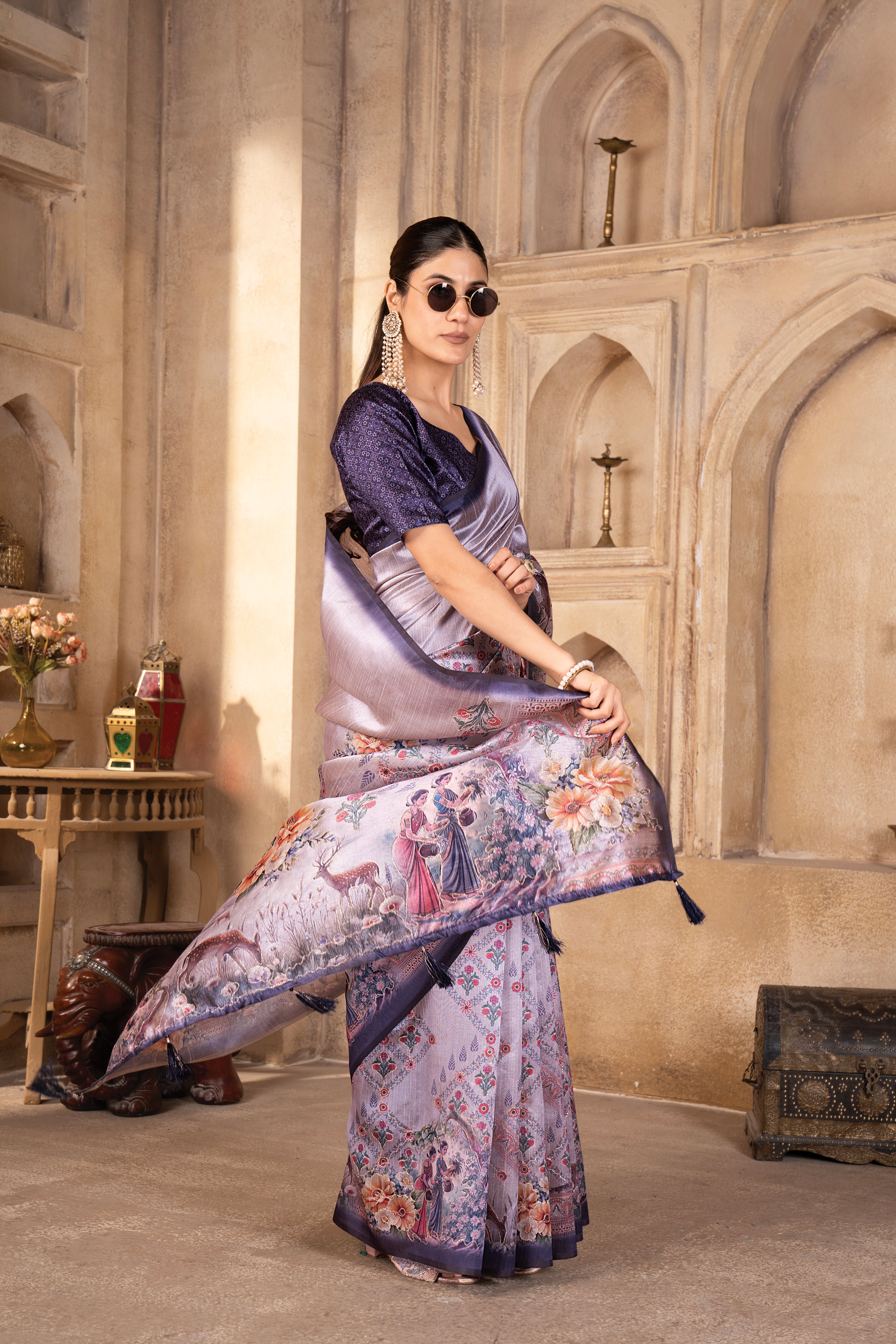 Lavender Zarna Silk Blend Saree